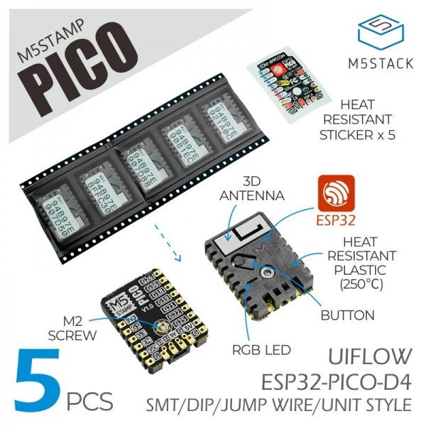 M5Stack M5Stamp Pico - ESP32-PICO-D4 - 5 pieces