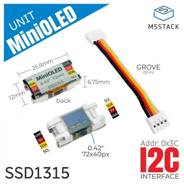M5Stack MiniOLED Display Unit - 0.42 inch 70*40 pixels - I2C