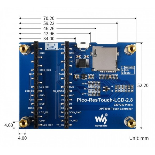 Waveshare 2.8 inch IPS-TFT-LCD Display 320*240 pixels - met Touchscreen - voor Raspberry Pi Pico