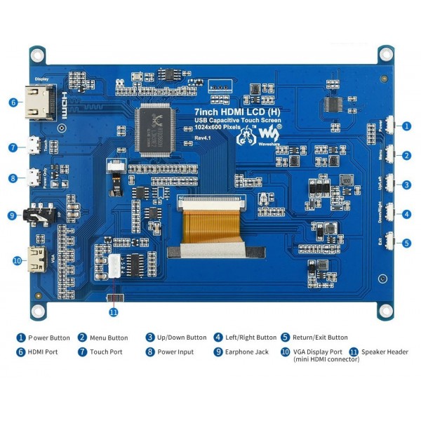 Waveshare 7 inch HDMI IPS-TFT-LCD (H) Display 1024*600 with Touchscreen