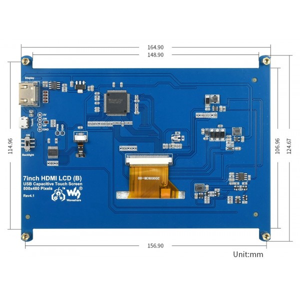 Waveshare 7 inch HDMI TFT-LCD (B) Display 800*480 pixels with Touchscreen - Raspberry Pi Compatible