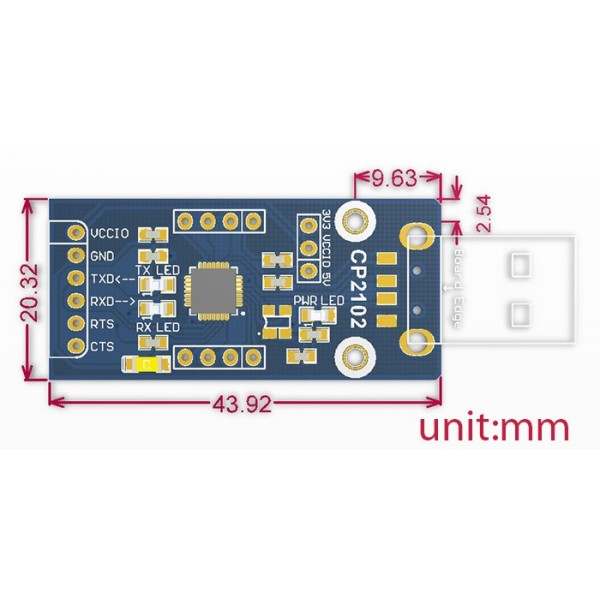Waveshare CP2102 TTL USB to Serial Converter - USB-A - 3.3V