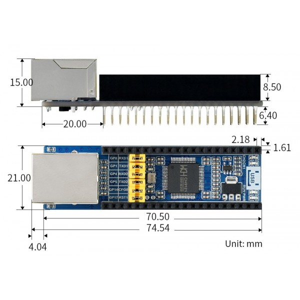 Waveshare Ethernet to UART Converter Module - for Raspberry Pi Pico