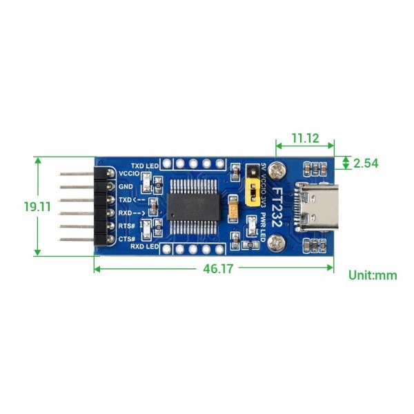 Waveshare FT232RL TTL USB naar Serieel Converter - USB-C - 3.3-5V