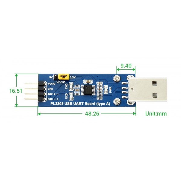 Waveshare PL2303GS TTL USB naar Serieel Converter - USB-A - 3.3-5V