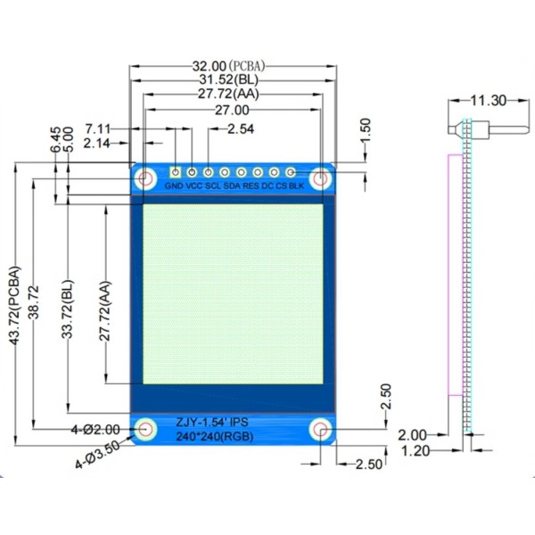 1.54 inch IPS-TFT Display 240*240 pixels - SPI - ST7789V - 3.3V