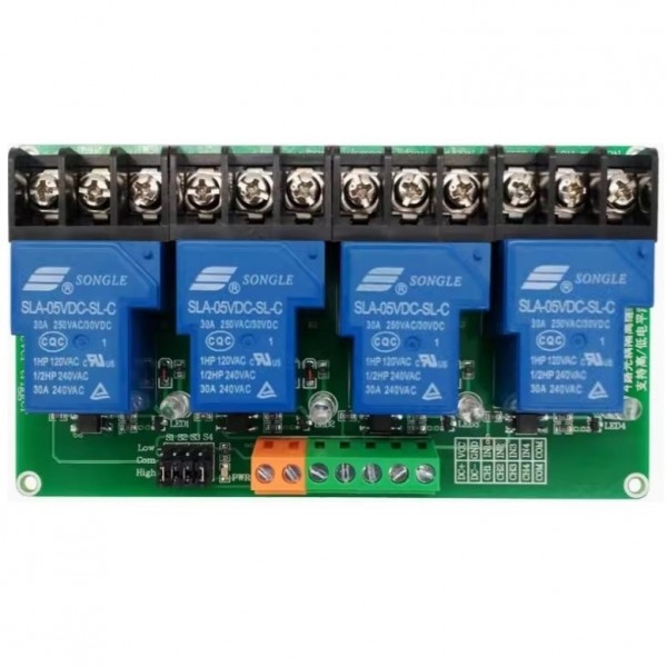 12V Relais Module - 4 Kanalen - Hoog-actief of Laag-actief - 30A