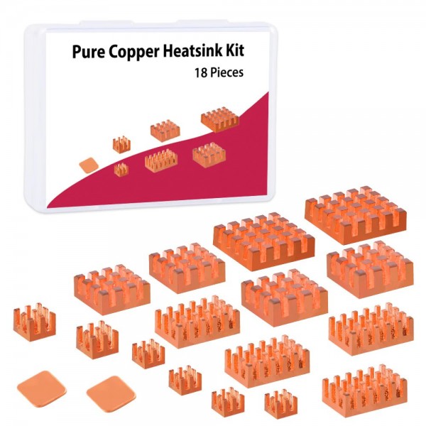 52Pi Copper Heatsink Kit - for Raspberry Pi 4B and 5 - 18 pieces