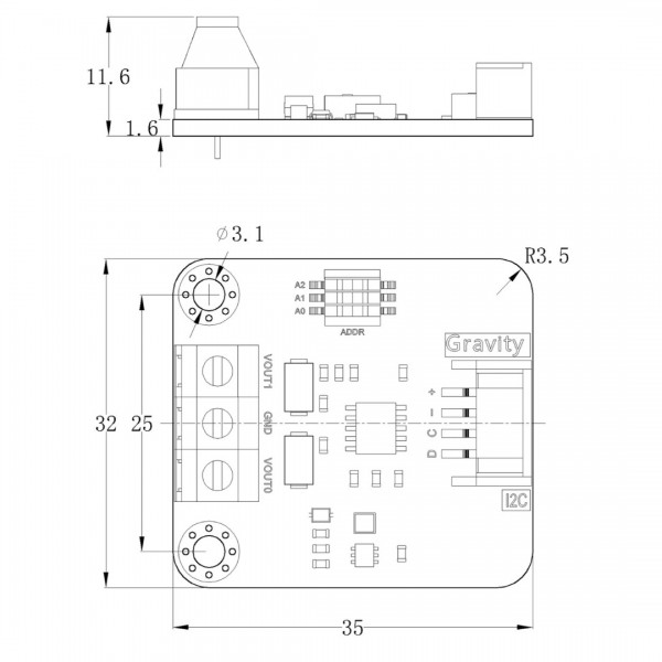 DFRobot Gravity GP8413 DAC Module - 2 Channels - 15bit - I2C - 0-5V/10V