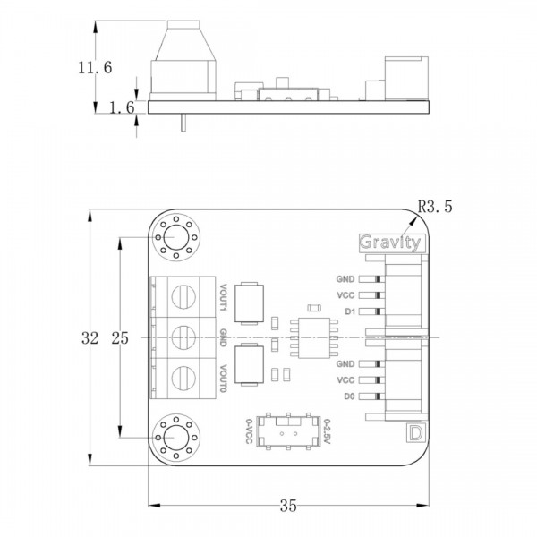 DFRobot Gravity GP8501 DAC Module - 2 Channels - 8bit - PWM - 0-2.5V/VCC