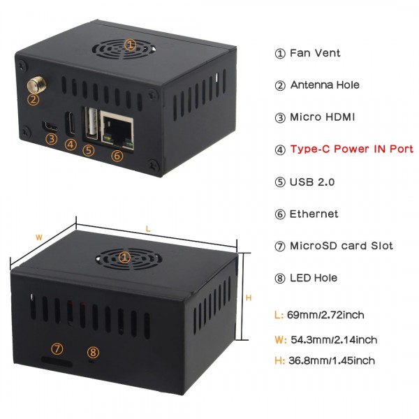 Geekworm N502 Metal Case for Orange Pi Zero 3 - with Fan - Black