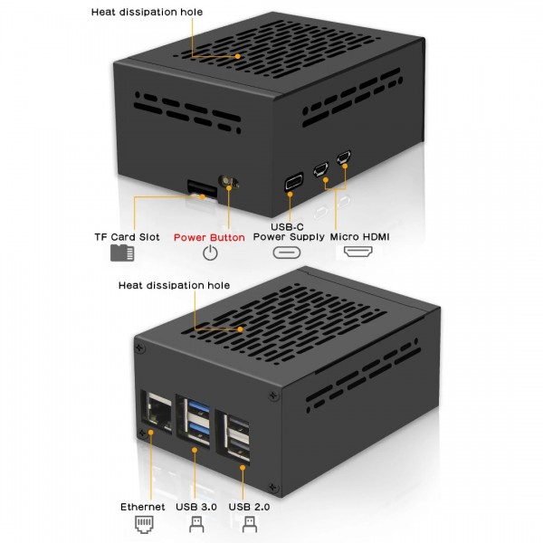Geekworm P579 Metalen Behuizing voor Raspberry Pi 5 - SSD Ondersteuning - Zwart