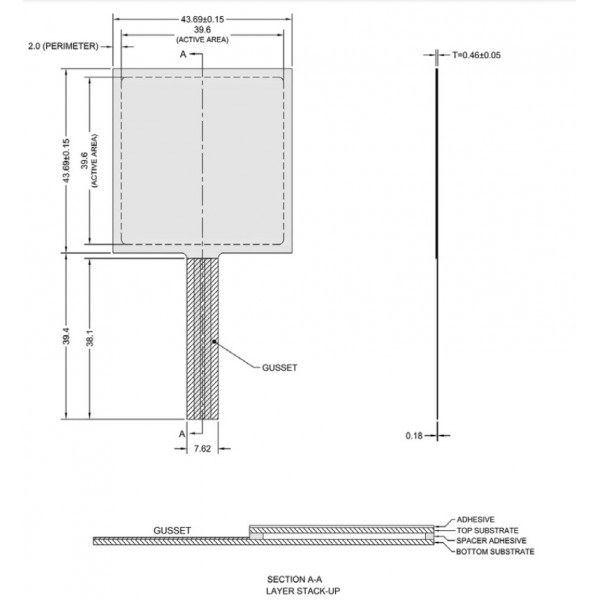 Interlink Electronics FSR 406 Membrane Pressure Sensor - 44mm Square - Solder Tabs