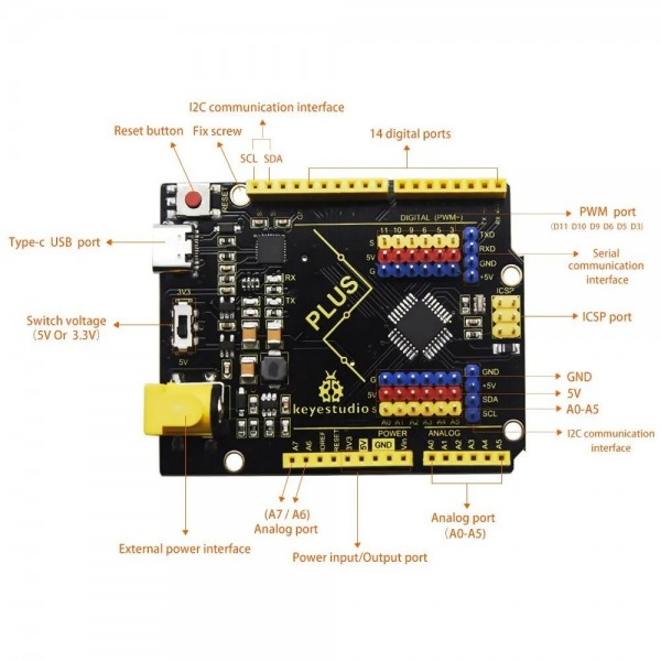Keyestudio PLUS Development Board - Uno R3 Compatible - ATMega328P