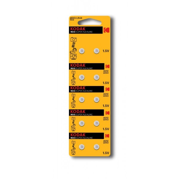 Kodak AG13-LR44 Max Super Alkaline Battery - 1.5V 155mAh - 10 Pieces