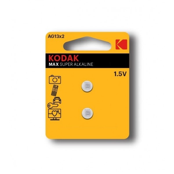 Kodak AG13-LR44 Max Super Alkaline Battery - 1.5V 155mAh - 2 Pieces
