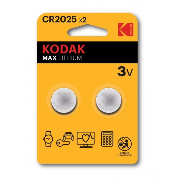 Kodak CR2025 Max Lithium Batterij - 3V 160mAh - 2 Stuks
