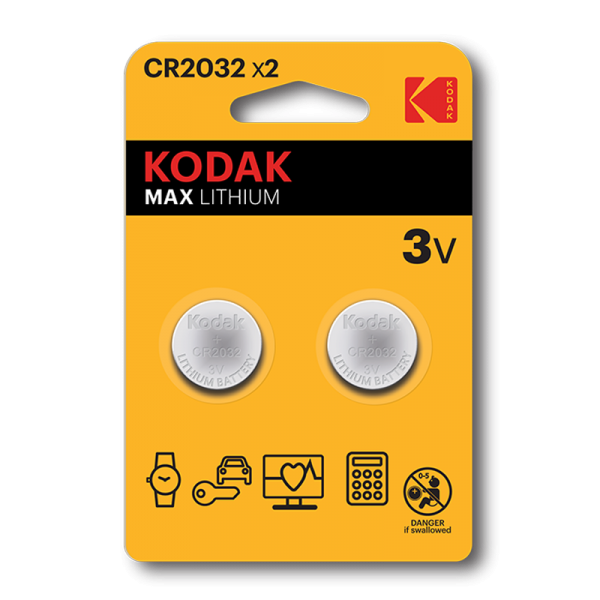 Kodak CR2032 Max Lithium Battery - 3V 220mAh -2 Pieces