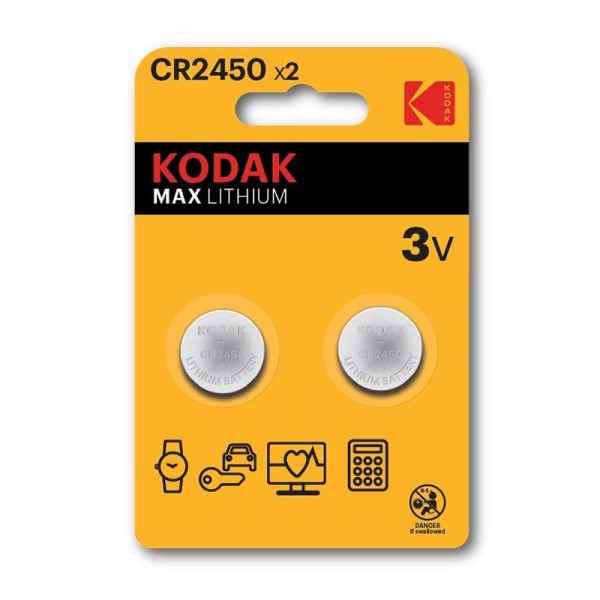 Kodak CR2450 Max Lithium Battery - 3V 560mAh - 2 Pieces