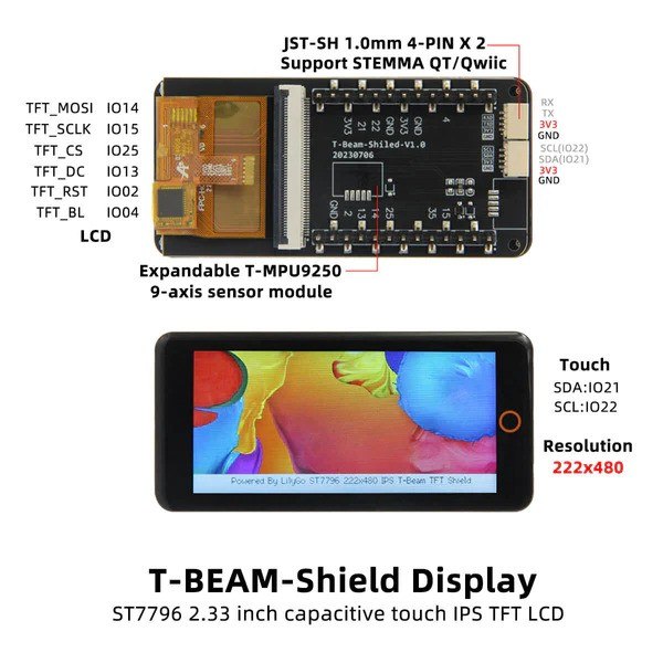 LilyGO T-Beam 2.3 Inch IPS-TFT Display Shield - with Touchscreen