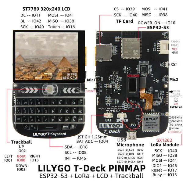 LilyGO T-Deck ESP32-S3 Keyboard - with 2.8 inch IPS Display and Touchscreen - LoRa 868MHz - Black LilyGO T-Deck ESP32-S3 Keyboard - with 2.8 inch IPS Display and Touchscreen - LoRa 868MHz - Black