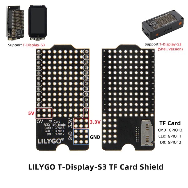 LilyGO T-Display TF Shield - SD-Kaart Adapter - Male Pinheaders