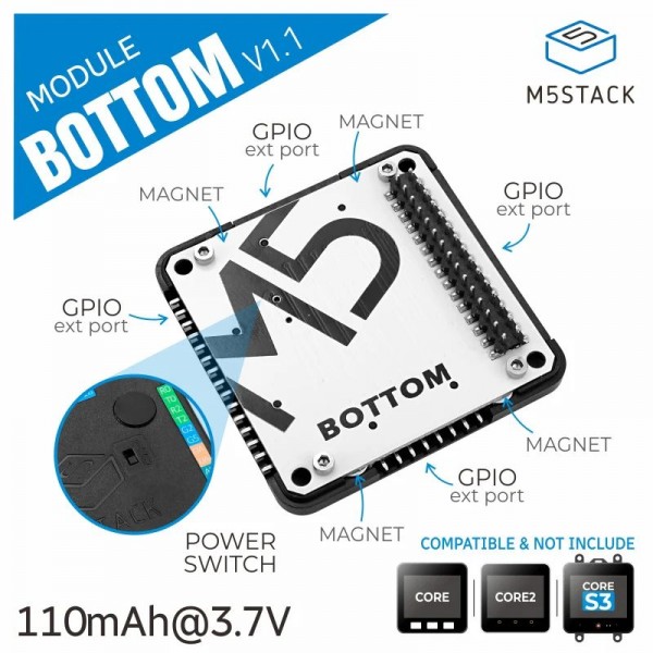M5Stack Black Bottom Base V1.1 - 110mA Li-Po Battery - for M5Core