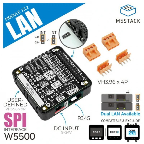 M5Stack LAN Module 13.2 - W5500 Ethernet - for M5Core