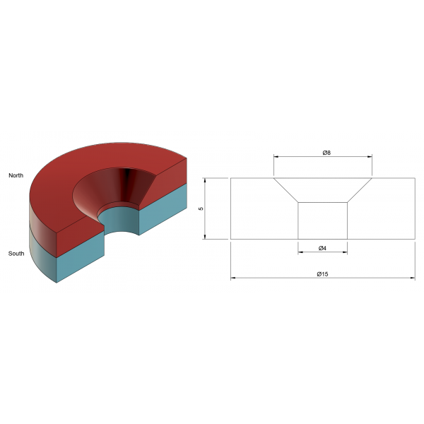XMP Neodymium Magnet 15x5mm - with 4mm Countersunk Mounting Hole - N35