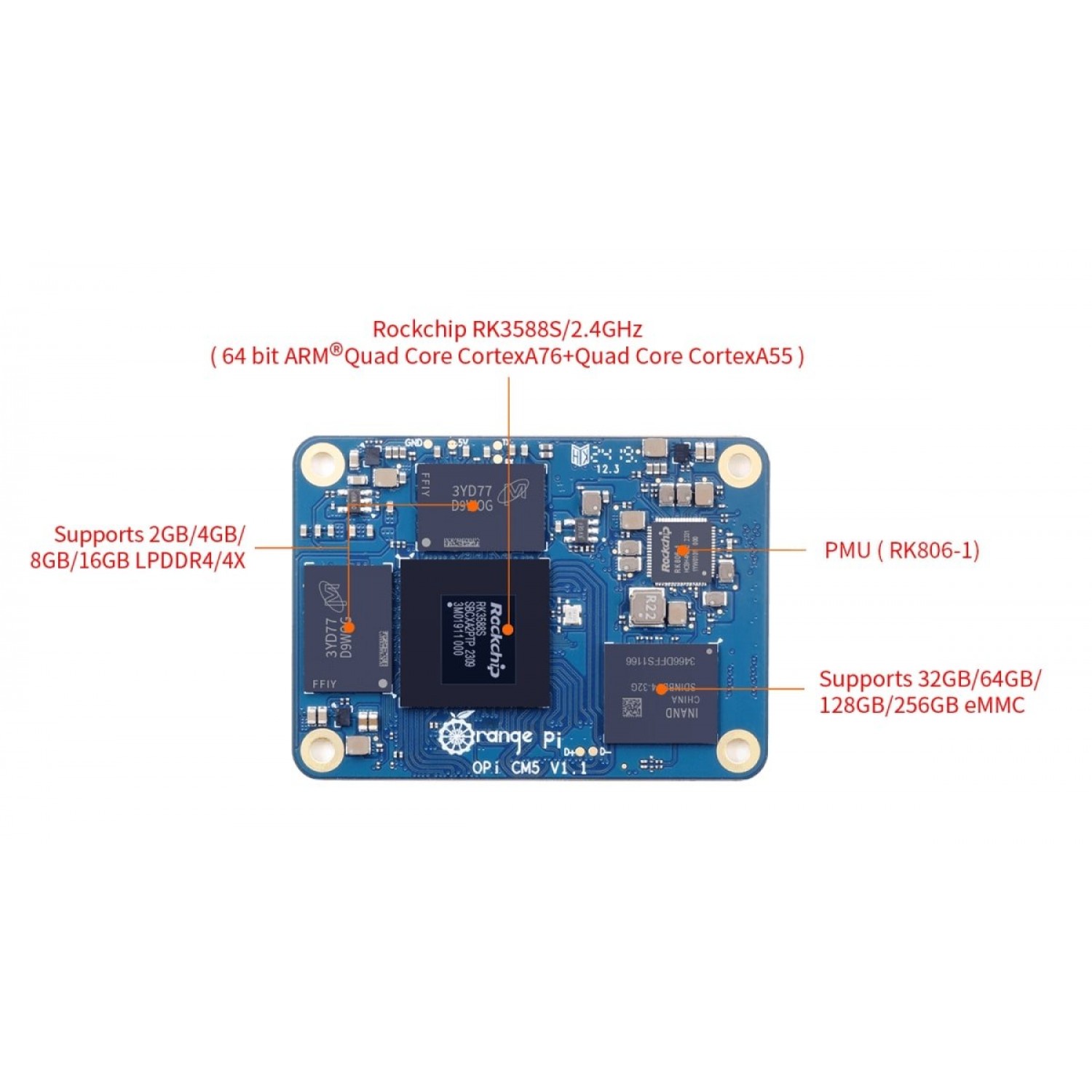 Orange Pi CM5 Compute Module 5 - RK3588S - 16GB - 32GB eMMC - OPCM5-16GB