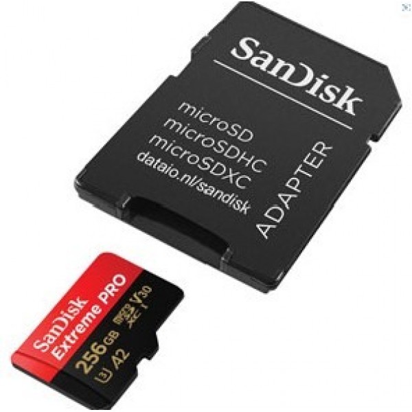 Sandisk Extreme Pro 256GB V30 UHS-I U3 A2 MicroSDXC Kaart met SD-kaart Adapter