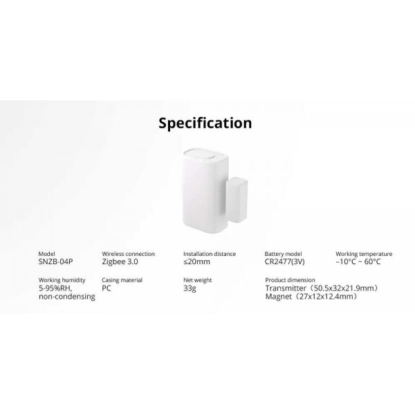 Sonoff SNZB-04P - Wireless Door/Window Sensor - Zigbee