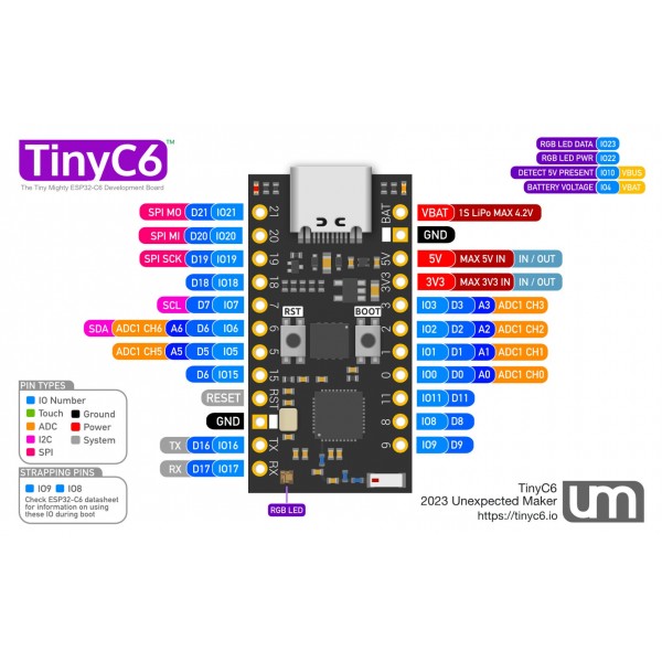 Unexpected Maker TinyC6 - ESP32-C6 Development Board - USB-C