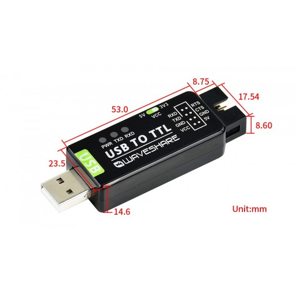 Waveshare Industriële TTL USB naar Serieel Converter - FT232RL