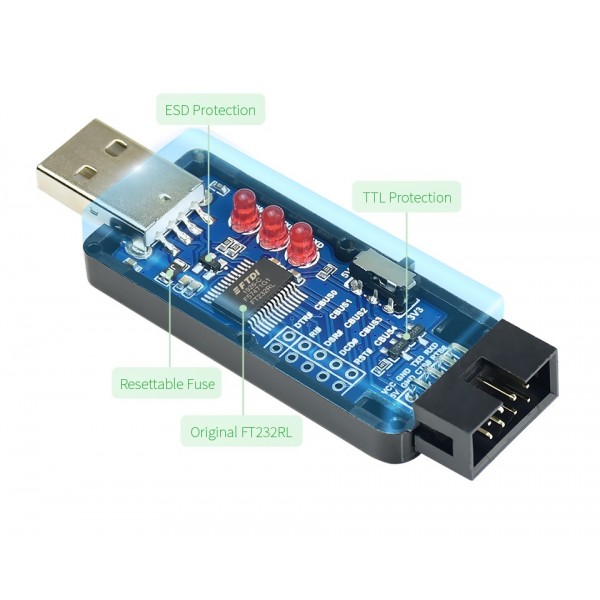 Waveshare Industriële TTL USB naar Serieel Converter - FT232RL