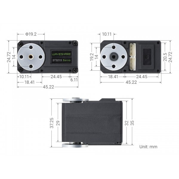 Waveshare ST3215 Seriële Bus Servo - 30kg - Continuous en 360°