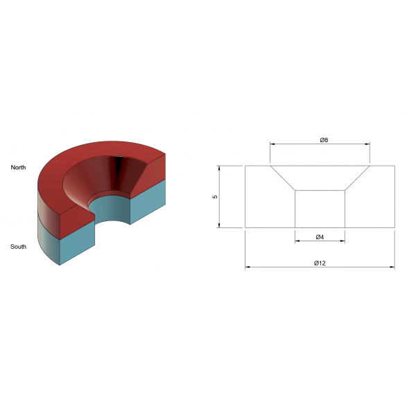 XMP Neodymium Magnet 12x5mm - with 4mm Countersunk Mounting Hole - N35