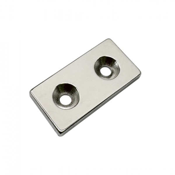 XMP Neodymium Magnet 40x20x4mm - with 4.5mm Countersunk Mounting Holes - N35