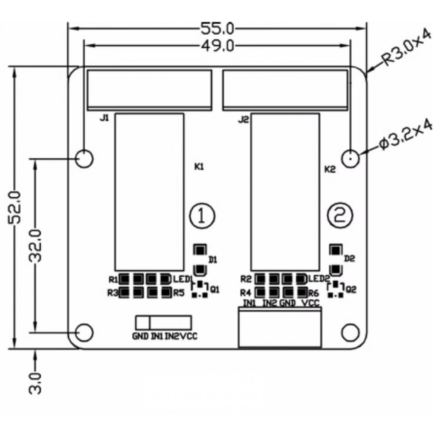 Relay Module Size 5V Relay Module - 2 Channels - 2 Poles - Low-active - 5A - 5VREL2L-5A