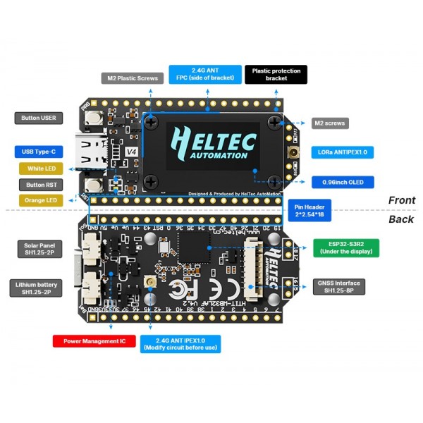 Heltec Wi-Fi LoRa 32 V4 - ESP32-S3 - SX1262 868MHz - met 0.96 inch OLED Display