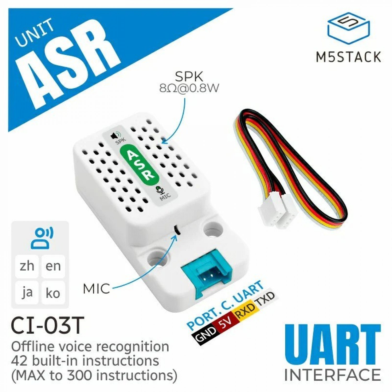 M5Stack ASR Unit - Offline Voice Module - CI-03T - M5STACK-U194