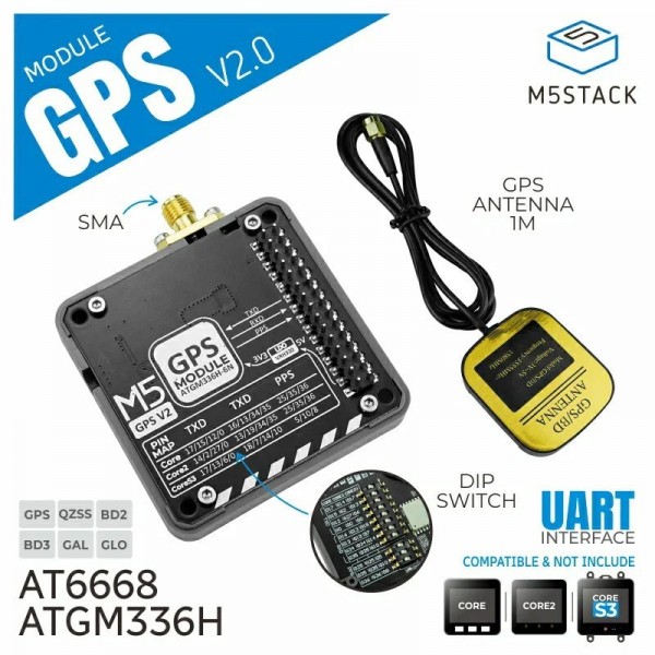 M5Stack GNSS-GPS Module V2.0 - met SMA Antenne - voor M5Core