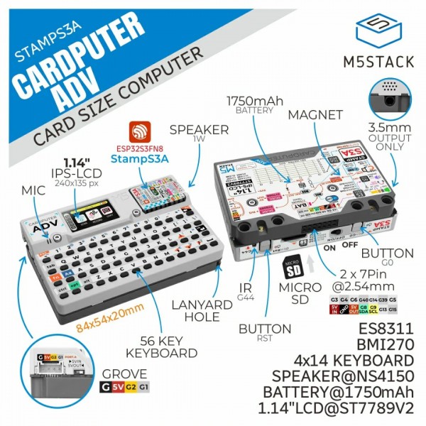 M5Stack M5Cardputer Adv - ESP32-S3 Card Sized Computer met 1.14 inch Display