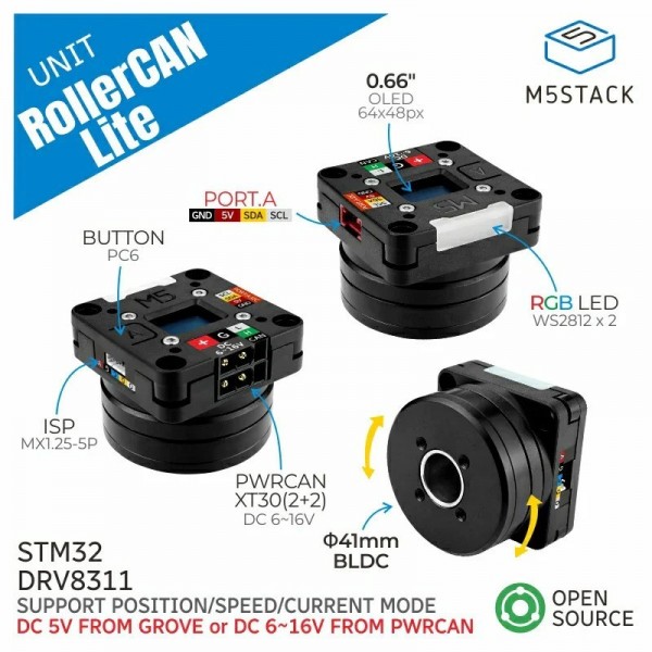 M5Stack RollerCAN Lite Unit - with BLDC motor - without Slipring