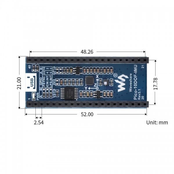Waveshare 10-DOF IMU Sensor Module for Raspberry Pi Pico - ICM-20948 - LPS22HB
