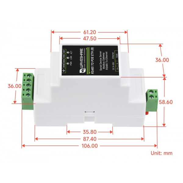 Waveshare Industrial Serial Server - RS485 to PoE Ethernet Module