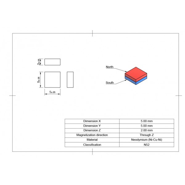XMP Neodymium Magnet 5x5x2mm - N52