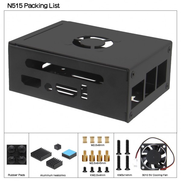 Geekworm N515 Metal Case for Orange Pi 5 Pro-Max - with Fan - Black
