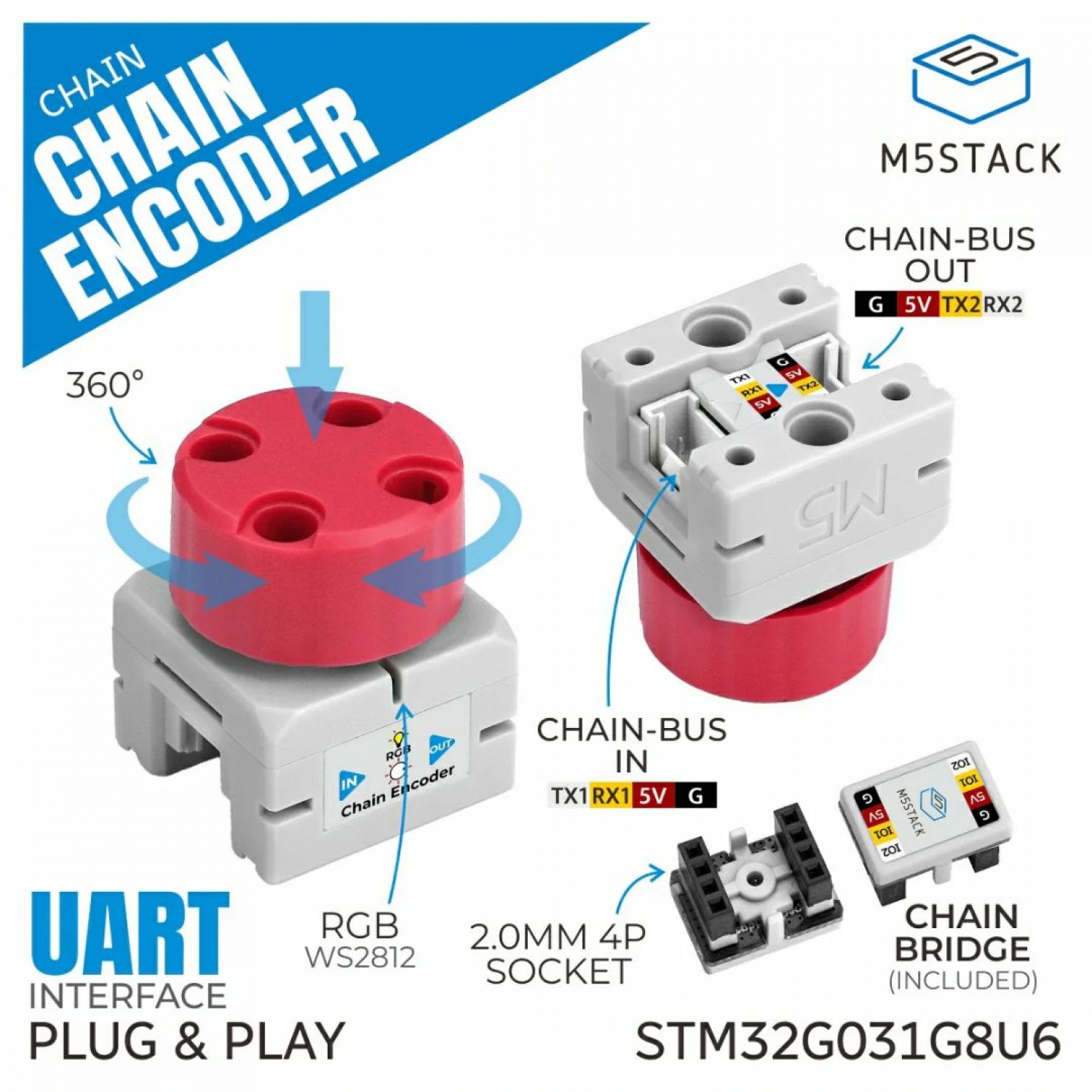 M5stack 8 Encoder M5Stack Chain Rotary Encoder Module - M5STACK-U207