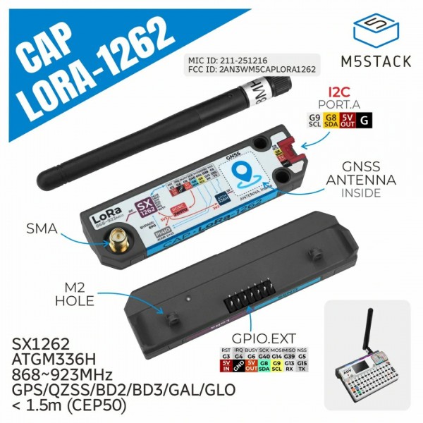 M5Stack Cap LoRa-1262 - for Cardputer Adv - SX1262 LoRa 868MHz - ATGM336H GNSS